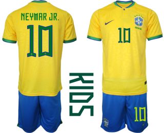 Otroški Nogometna dresi Brazilija Domači SP 2022 Kratek Rokav + Kratke hlače NEYMAR JR.10